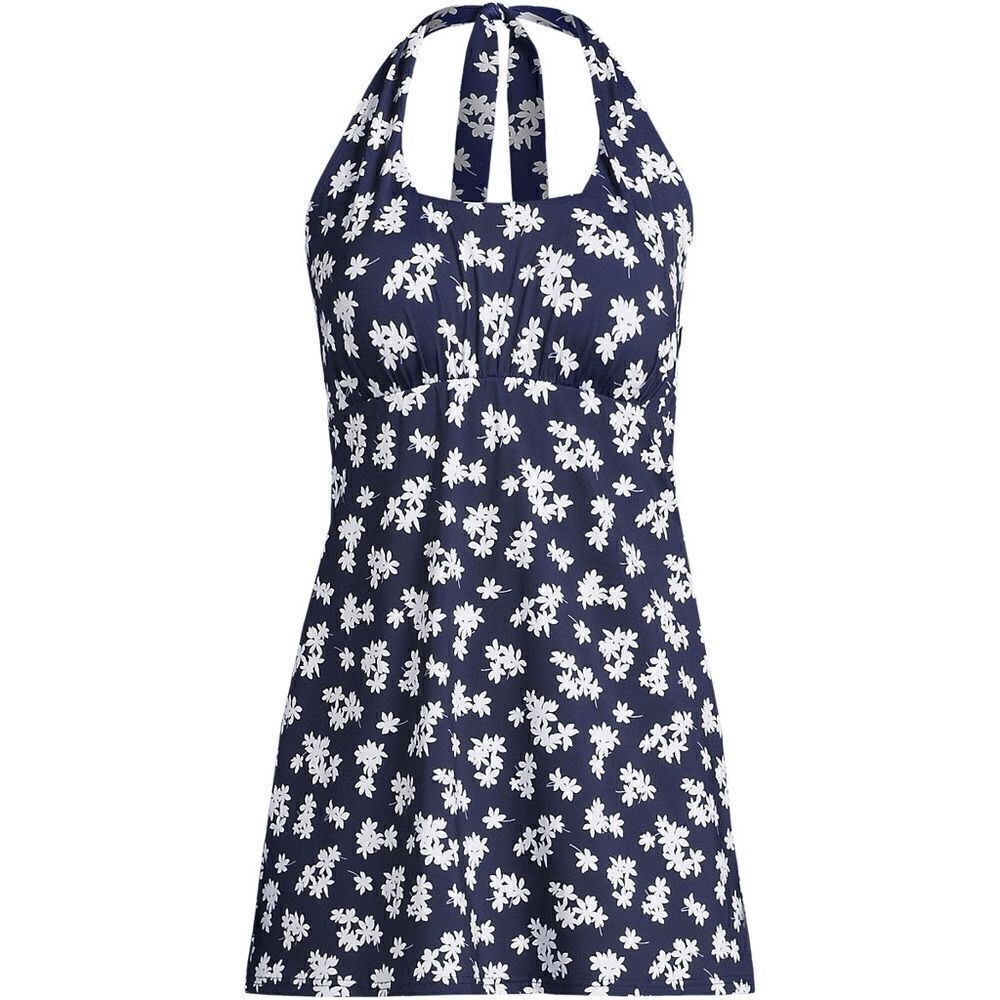Land's End plus size halter one piece swimsuit deep sea navy tipsy floral Large